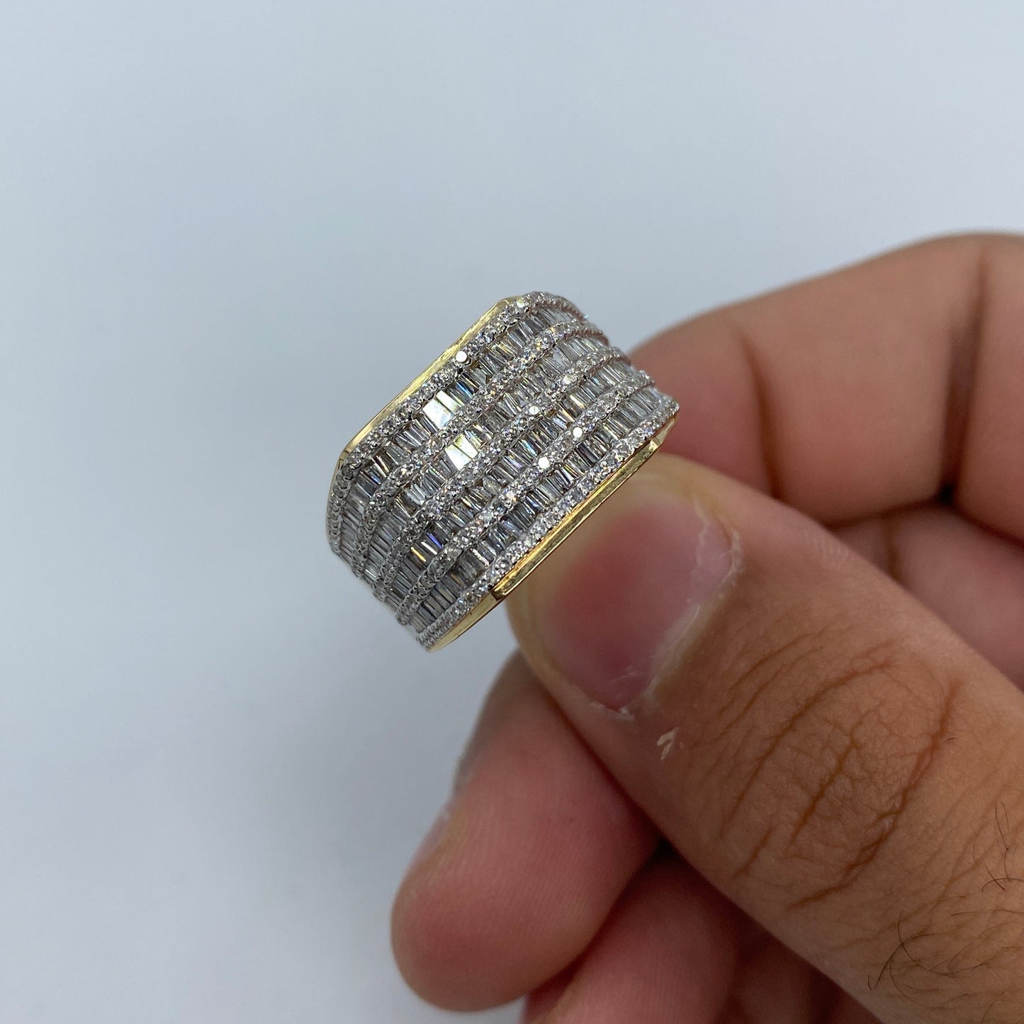 14K Rectangle Quad-Row Diamond Baguette Ring