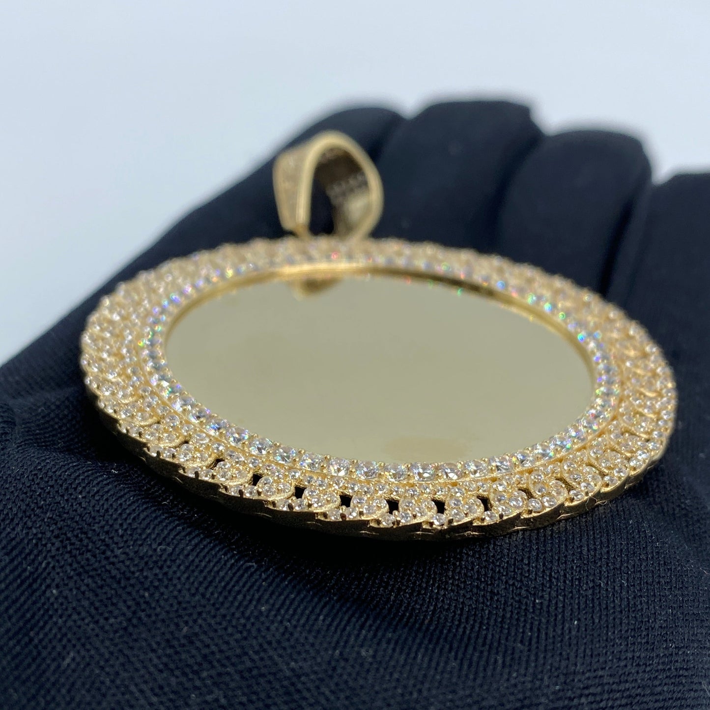 14K Cuban Circle Picture Photo Pendant