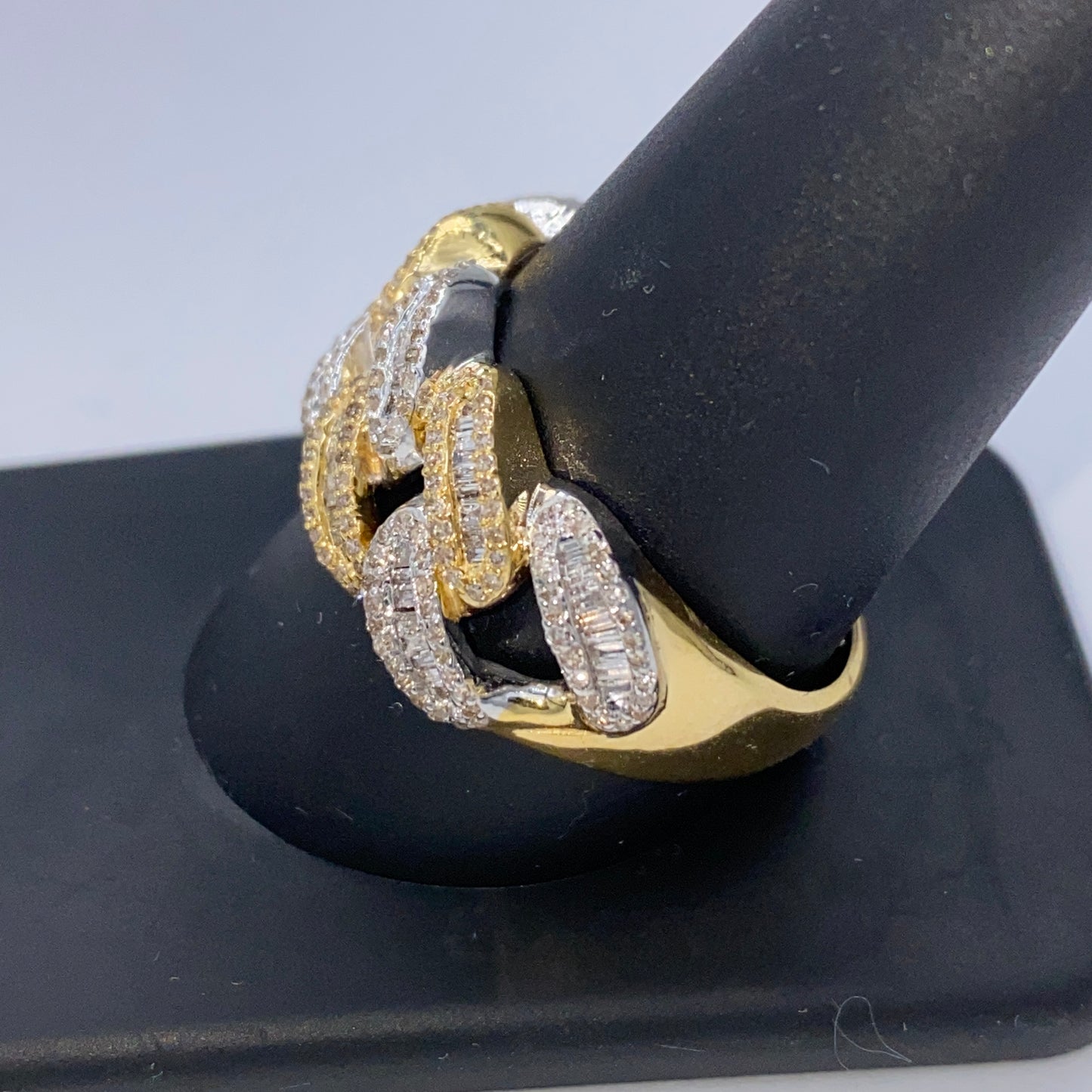 10K Chubby Cuban Link Diamond Baguette Ring