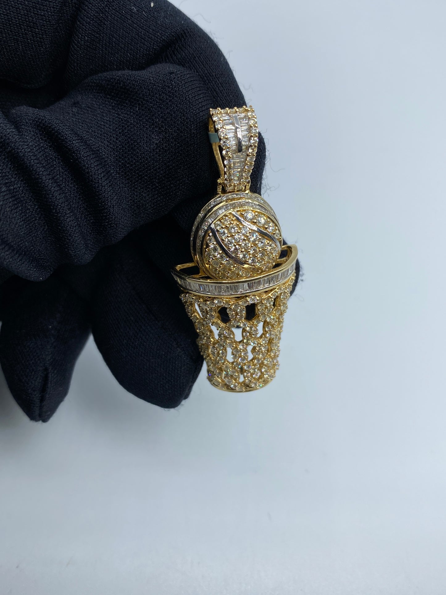 14k Basketball Swish Baguette Pendant