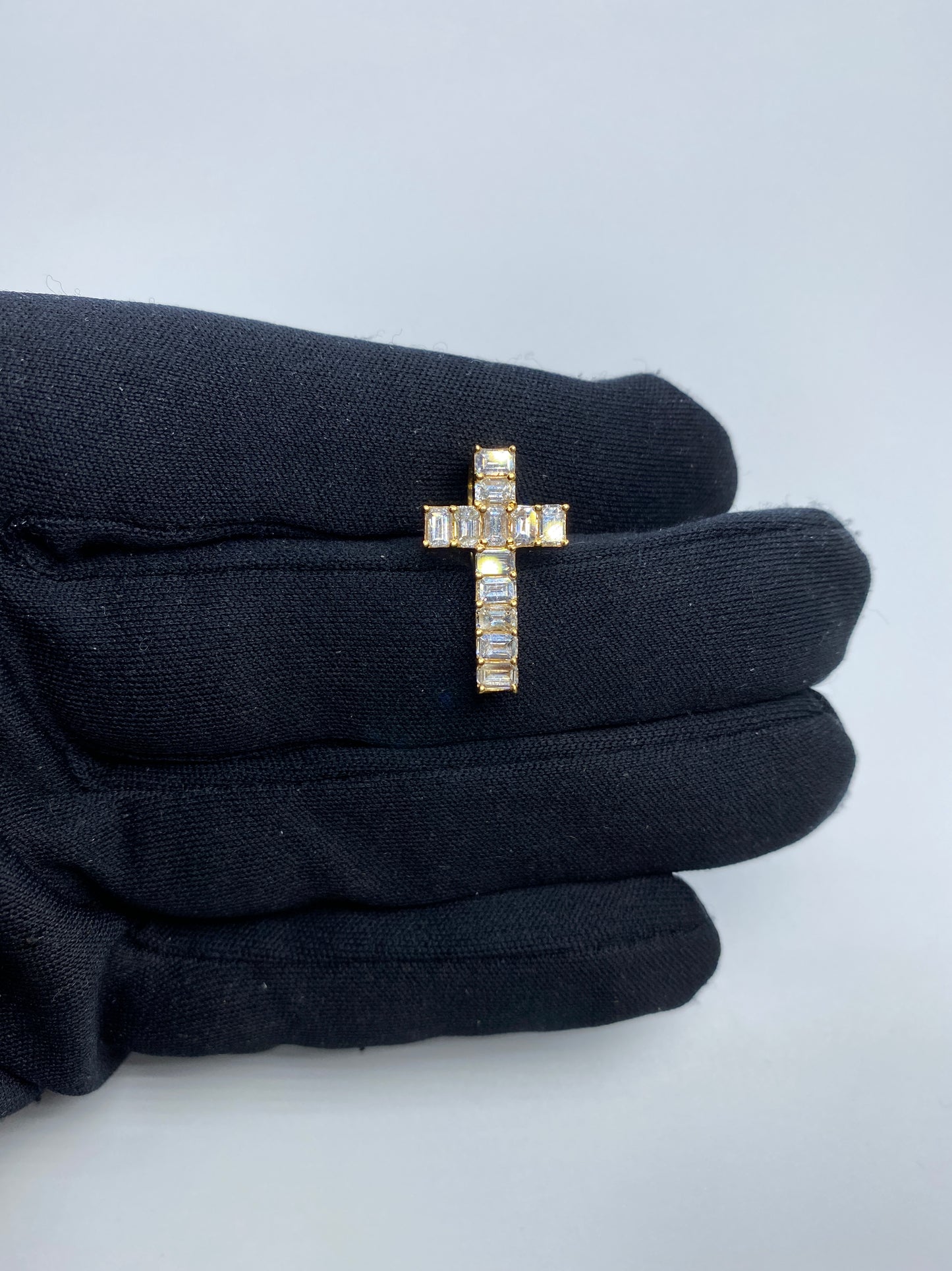 14k Crystal Cross Baguette Pendant