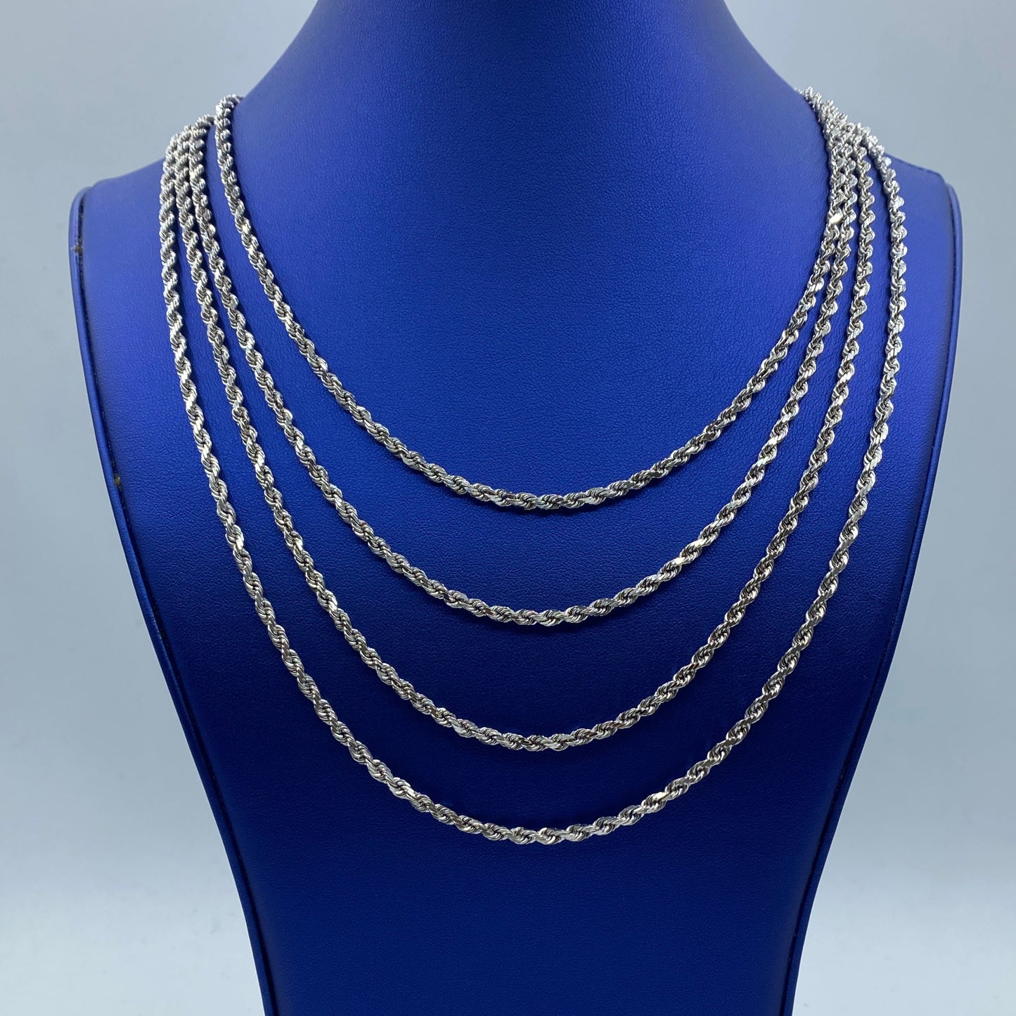 Rope Chain Necklace Real 10K White Gold Full Collection