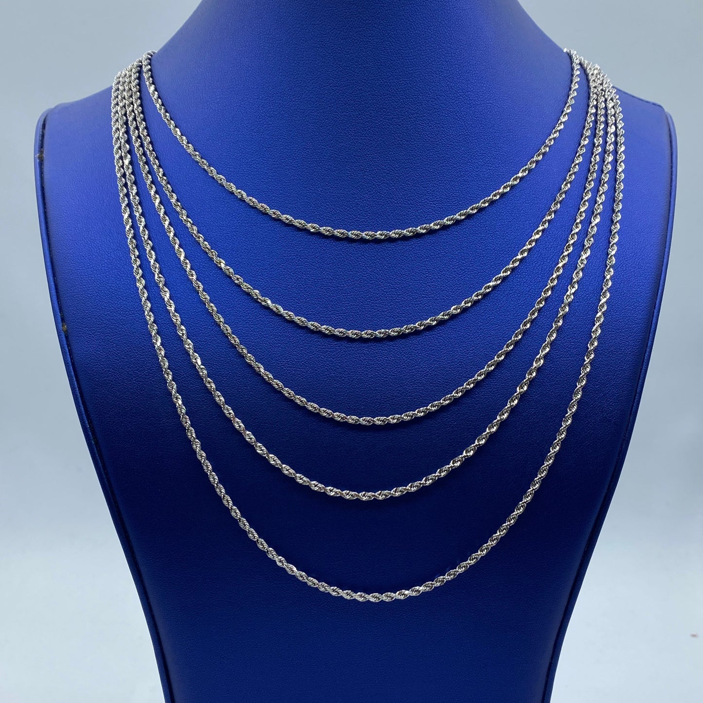 Rope Chain Necklace Real 10K White Gold Full Collection