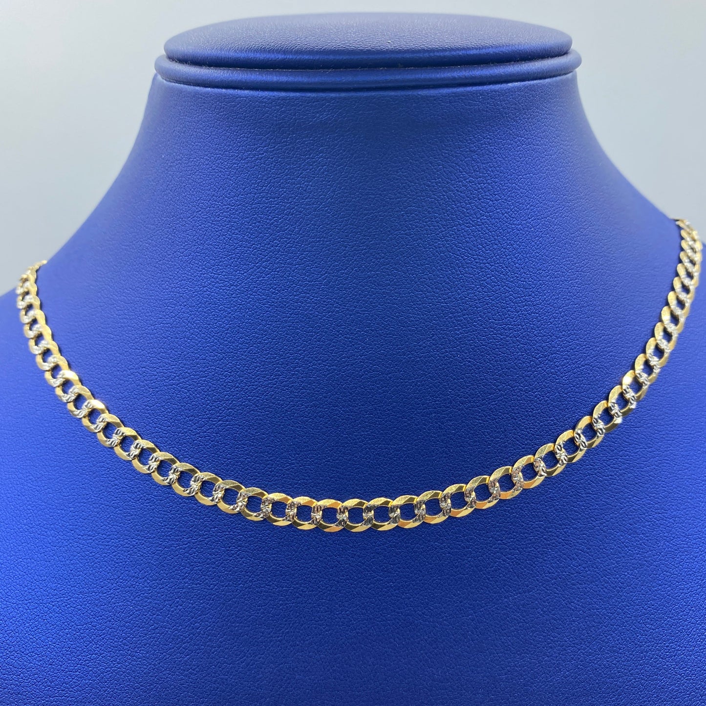 14K 6MM Two-Tone Flat Cuban Link Chain 18"