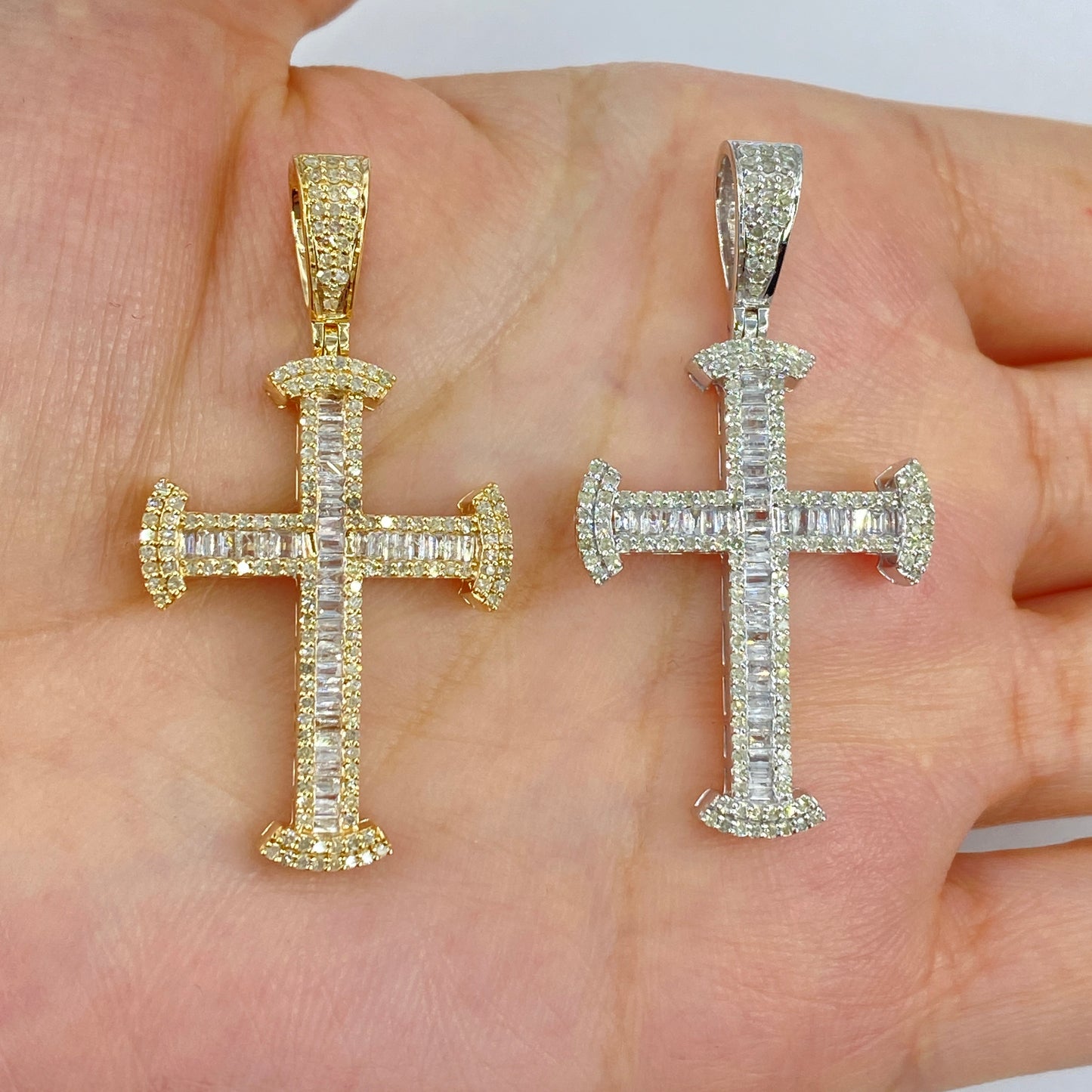 14K Miracle Cross Diamond Baguette Pendant