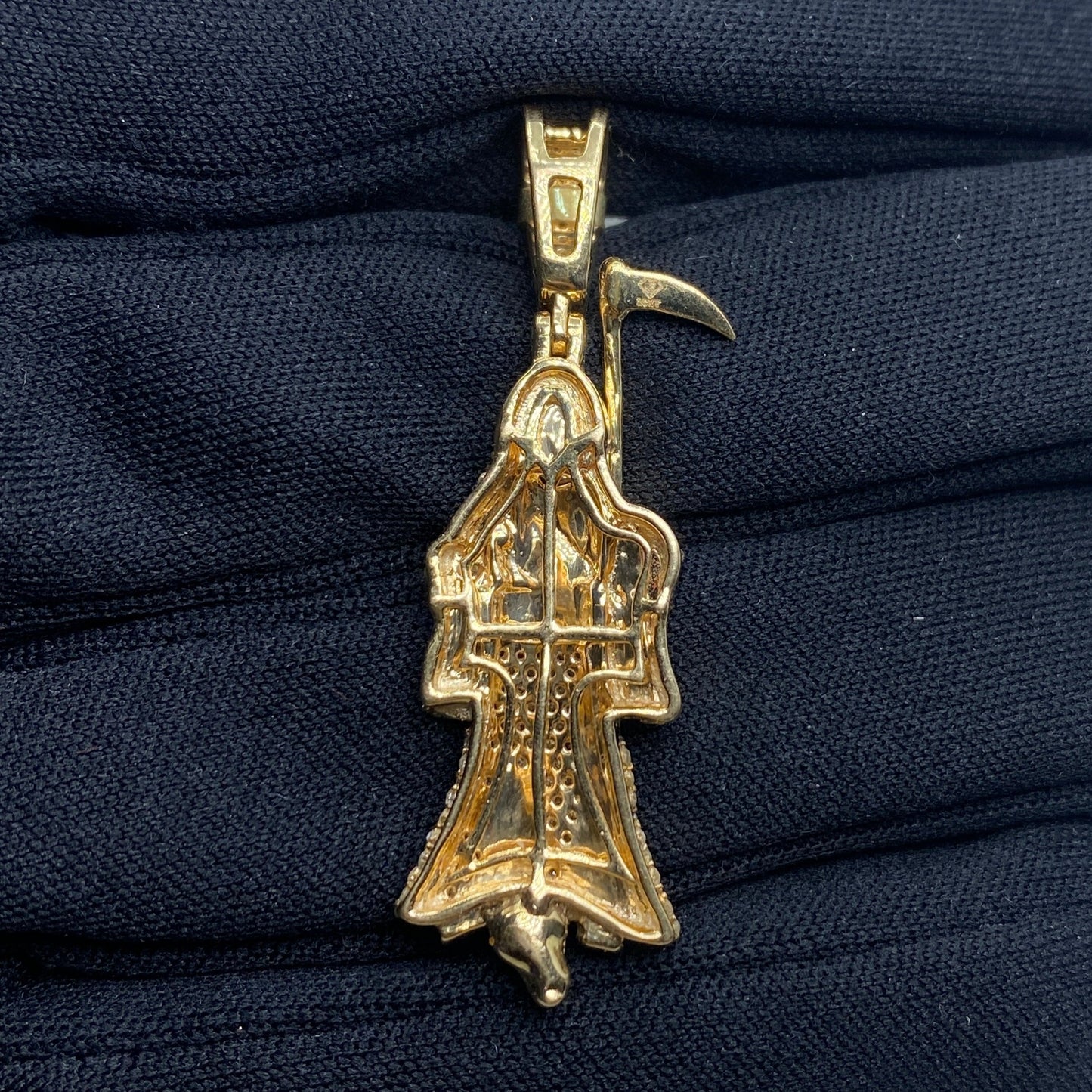 10K Santa Muerte Grim Reaper Diamond Pendant