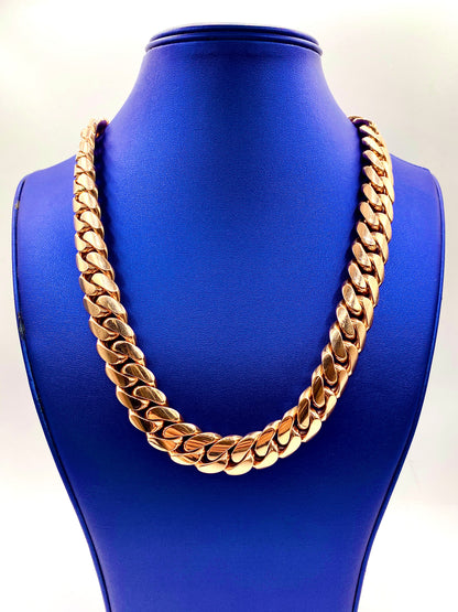 14k Solid Rose Gold Cuban Chain 16.3mm 21”