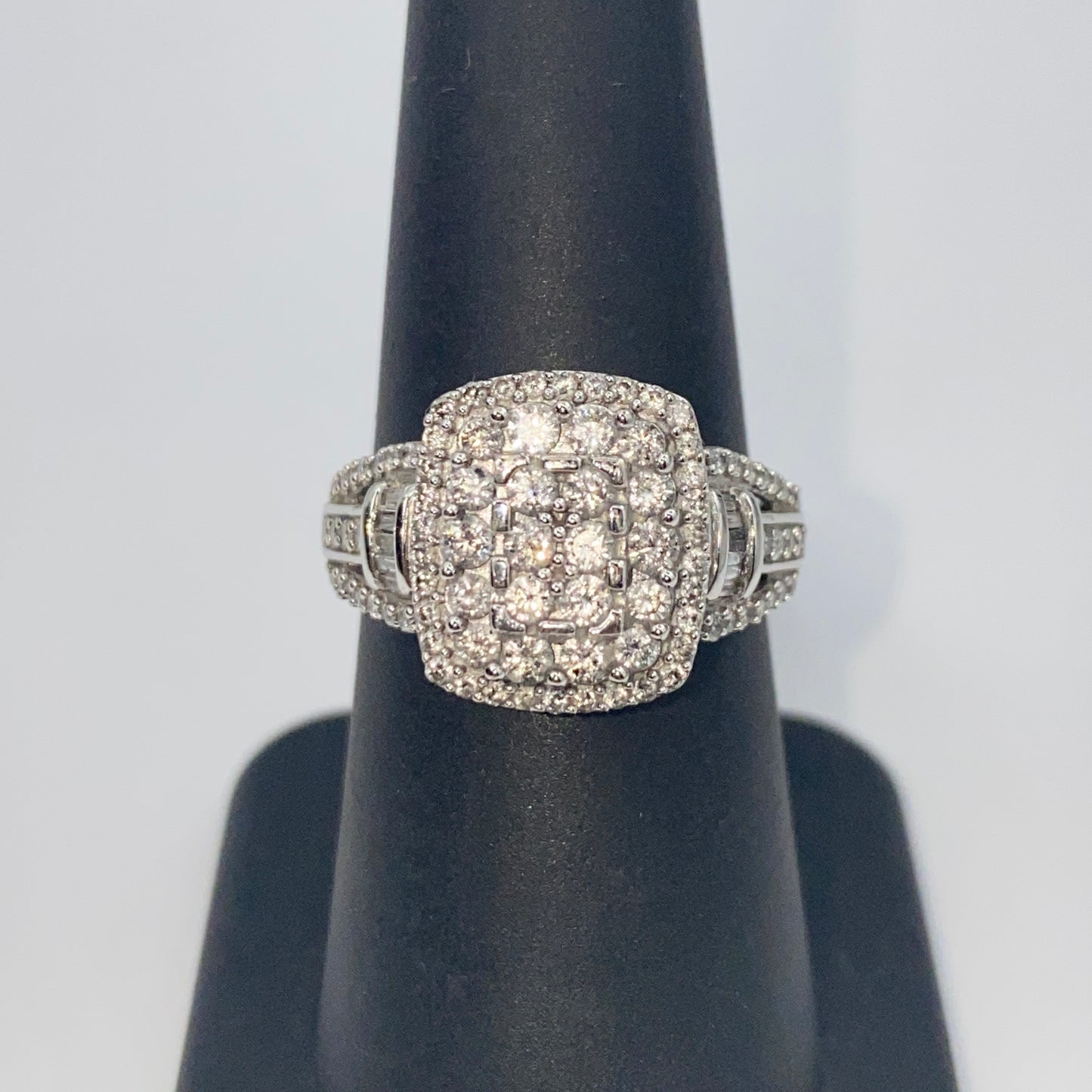 10K Rectangle Halo Diamond Baguette Engagement Ring