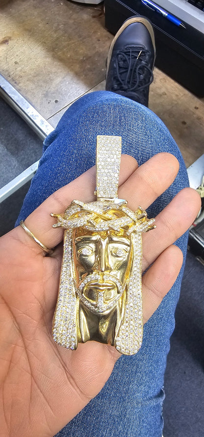 14k Jumbo Thorn Crown Jesus Pendant