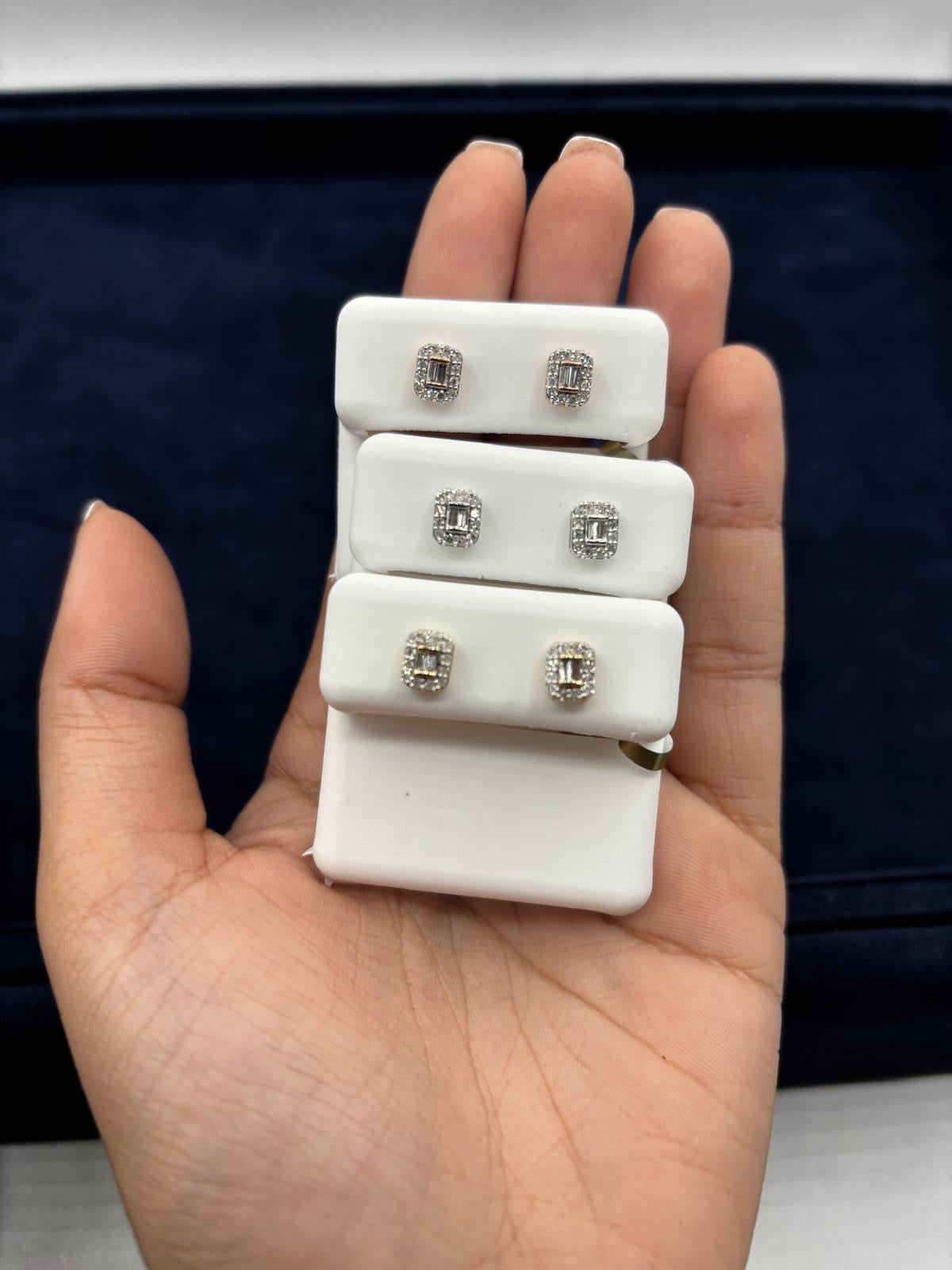 10k Baguette Center Rectangle Diamond Earrings