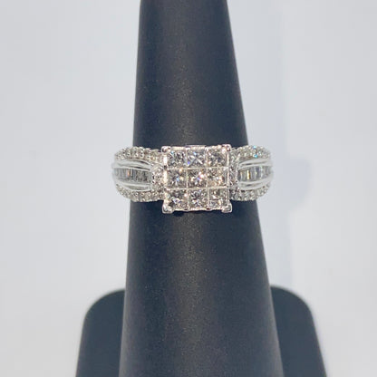 10K Square Princess Cut Diamond Baguette Engagement Ring