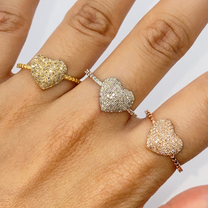 14K Pave Heart Diamond Engagement Ring