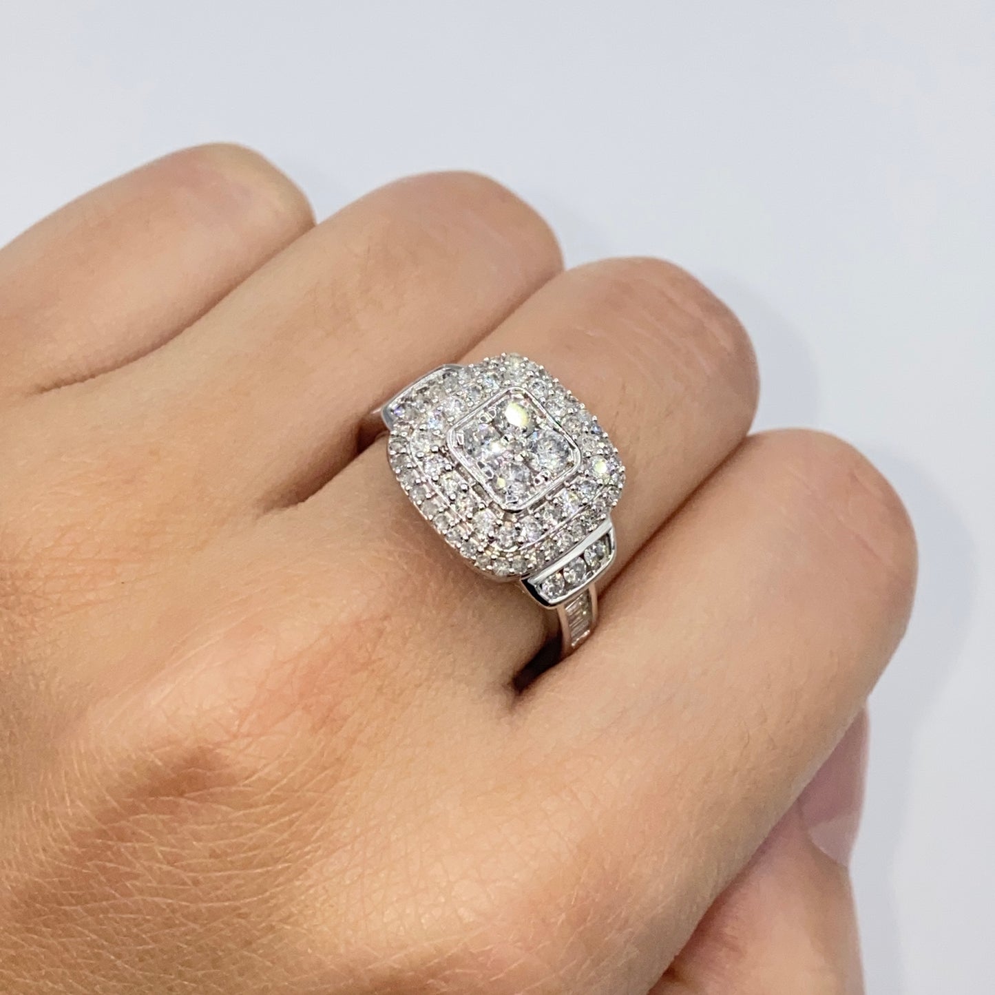 10K Large Stone Center Diamond Square Halo Engagement Ring