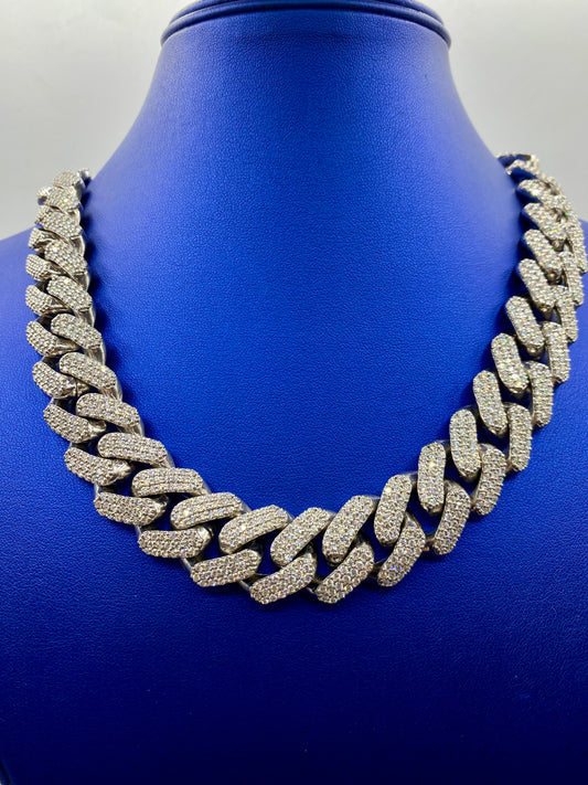 14k White Gold Jumbo Diamond Cuban Chain 20mm
