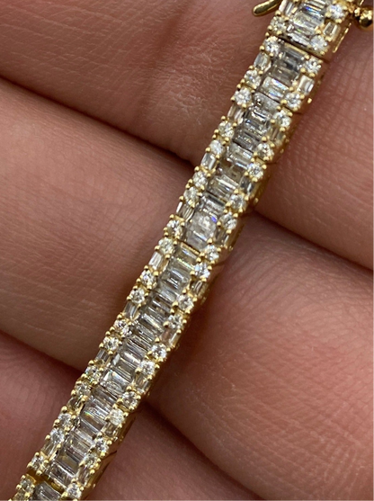 14K 4.5MM Tennis Diamond Baguette Bracelet 8"