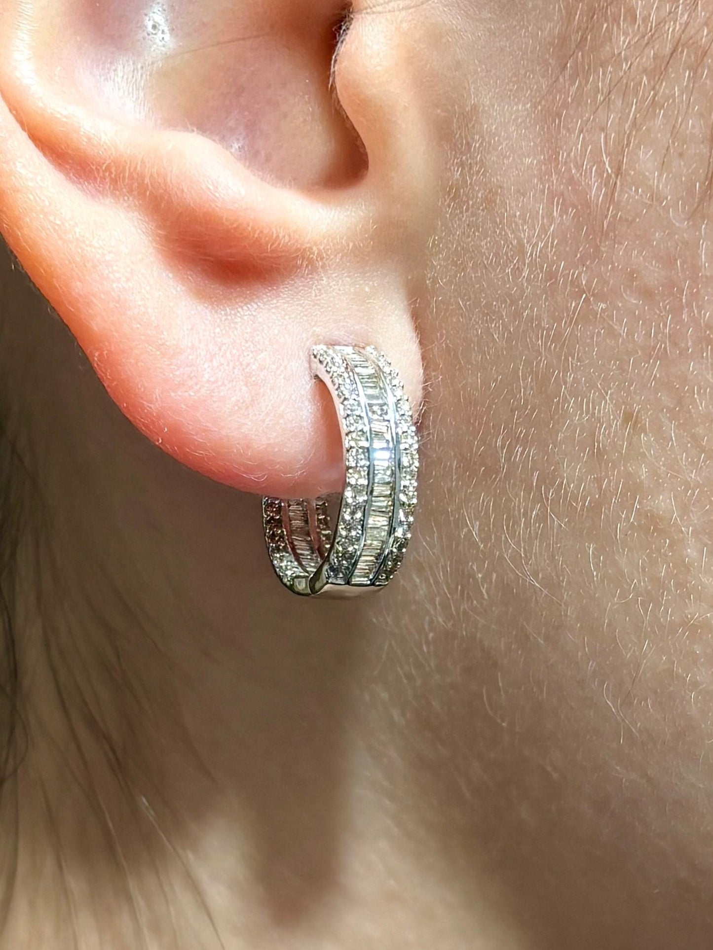 14k Small Baguette Ladder In and Out Hoop Earrings