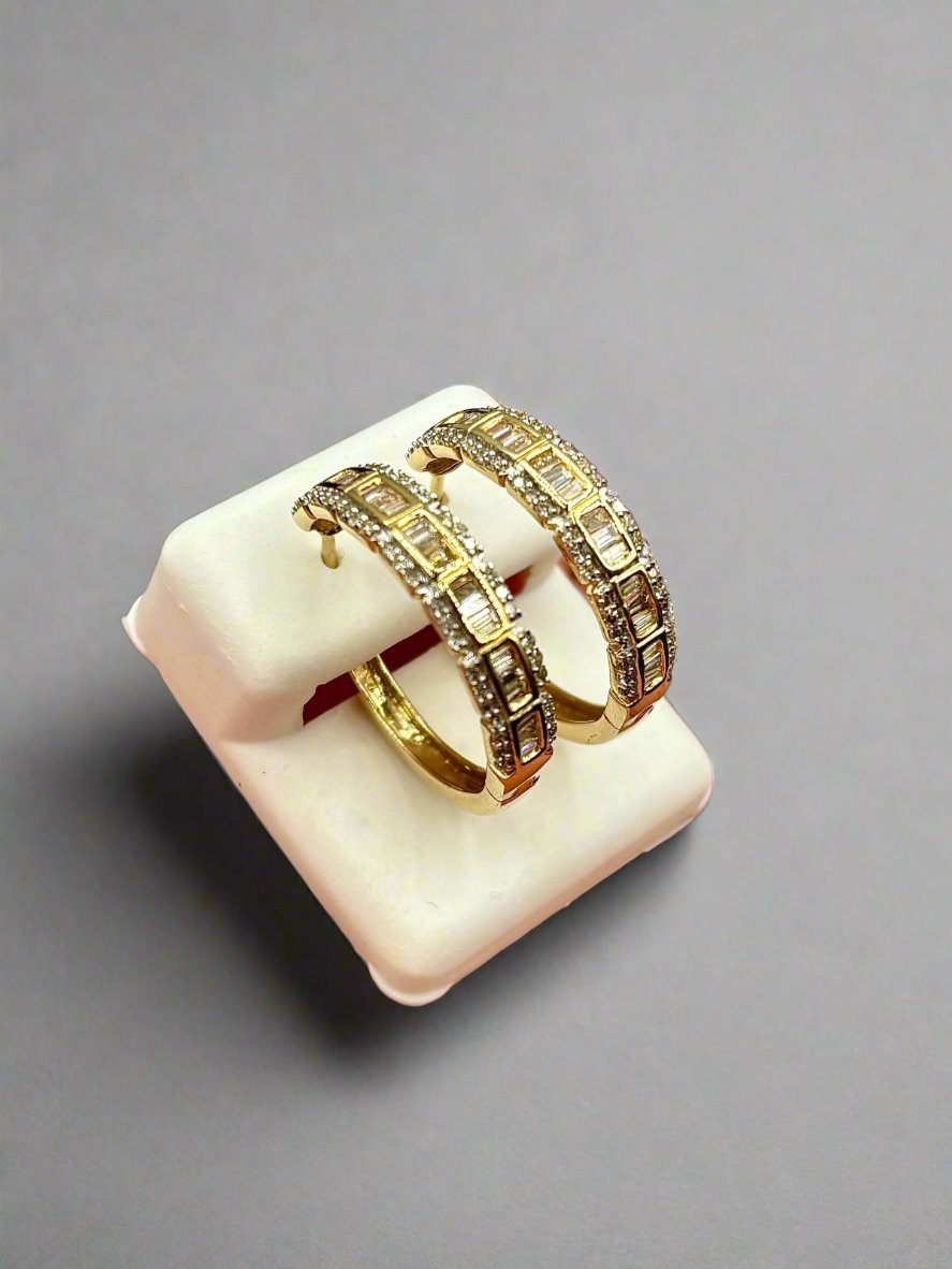 14k Baguette Square Style Hoop Earrings