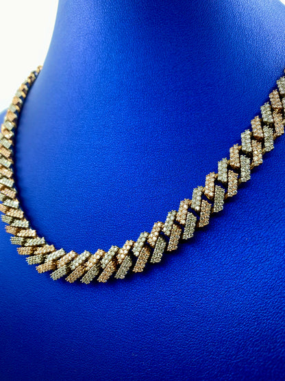 14k Two-Tone Jumbo Diamond Cuban Chain 10.5mm