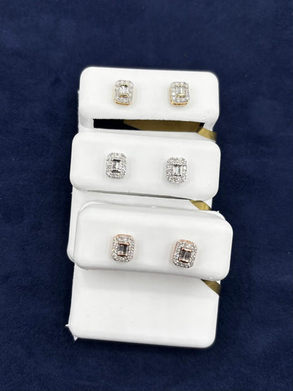 10k Baguette Center Rectangle Diamond Earrings