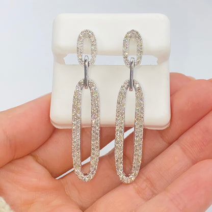 14K Oval Chain Dangling Diamond Earrings