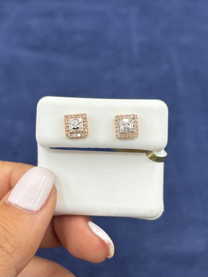 10k Square Layered Baguette Diamond Earrings