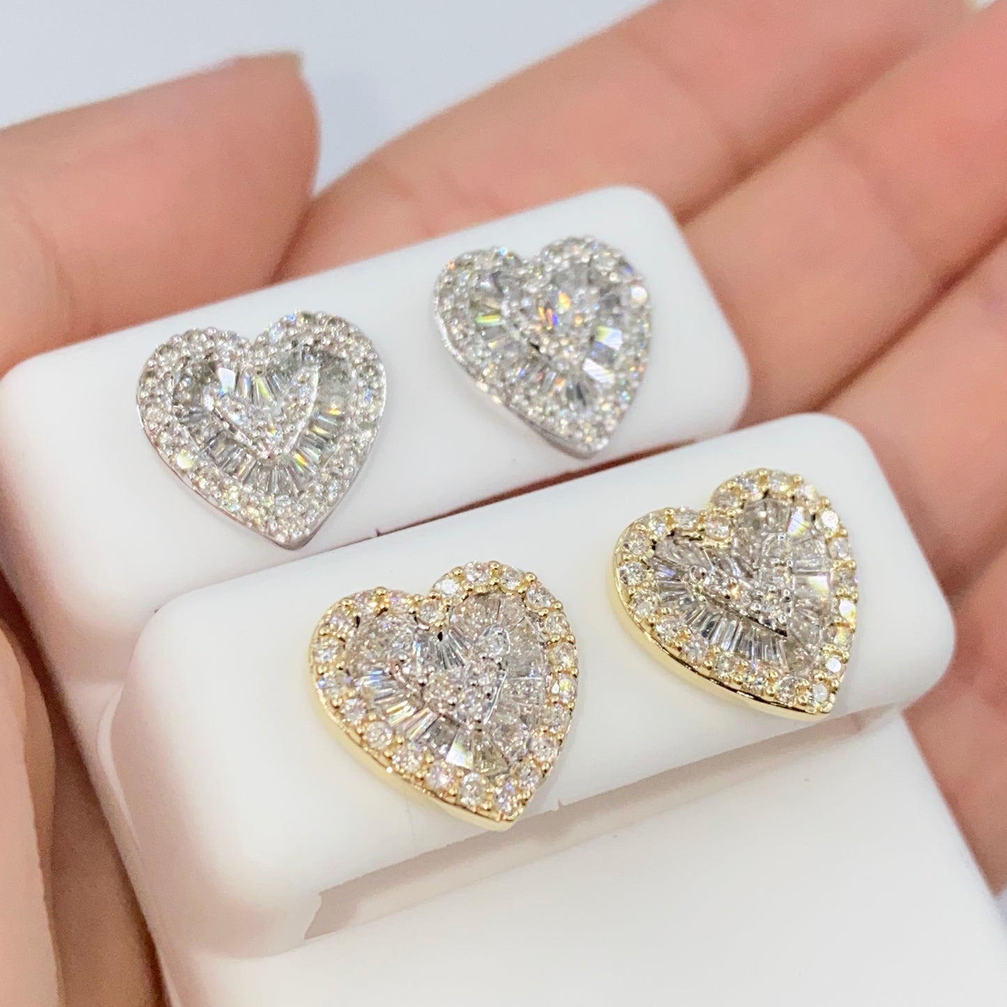 14K Parisian Heart Diamond Baguette Earrings