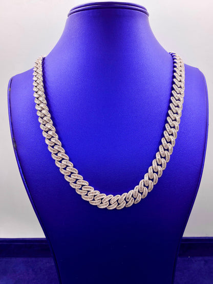 10K 12.5mm White Gold Baguette Cuban Chain 22"