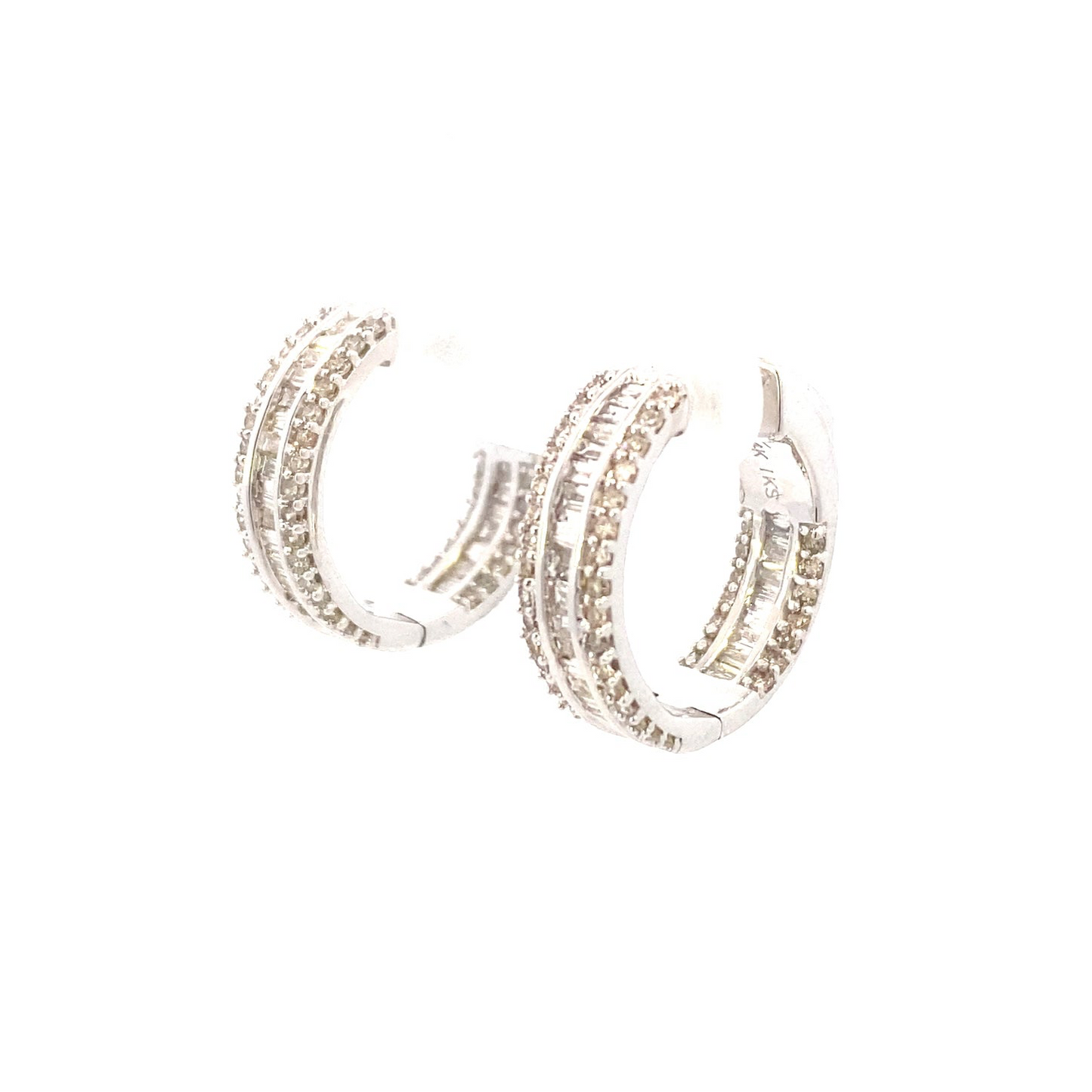 14k Baguette Ladder In and Out Hoop Earrings