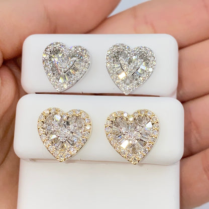 14K Parisian Heart Diamond Baguette Earrings