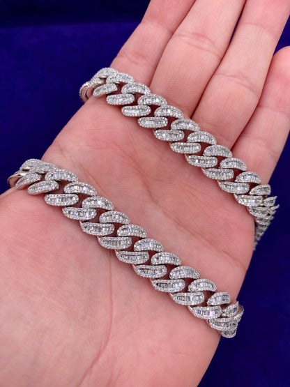 10K 12.5mm White Gold Baguette Cuban Chain 22"