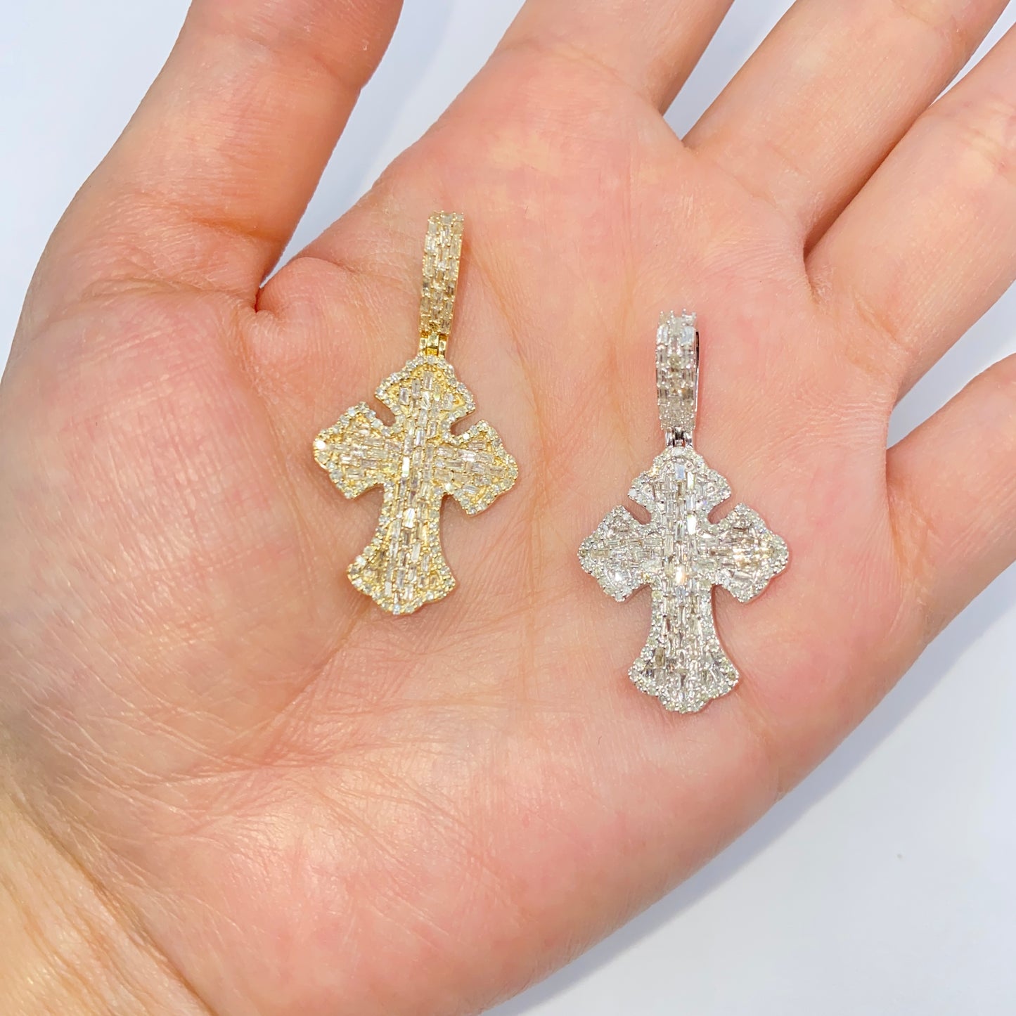 14K Cross Diamond Baguette Pendant