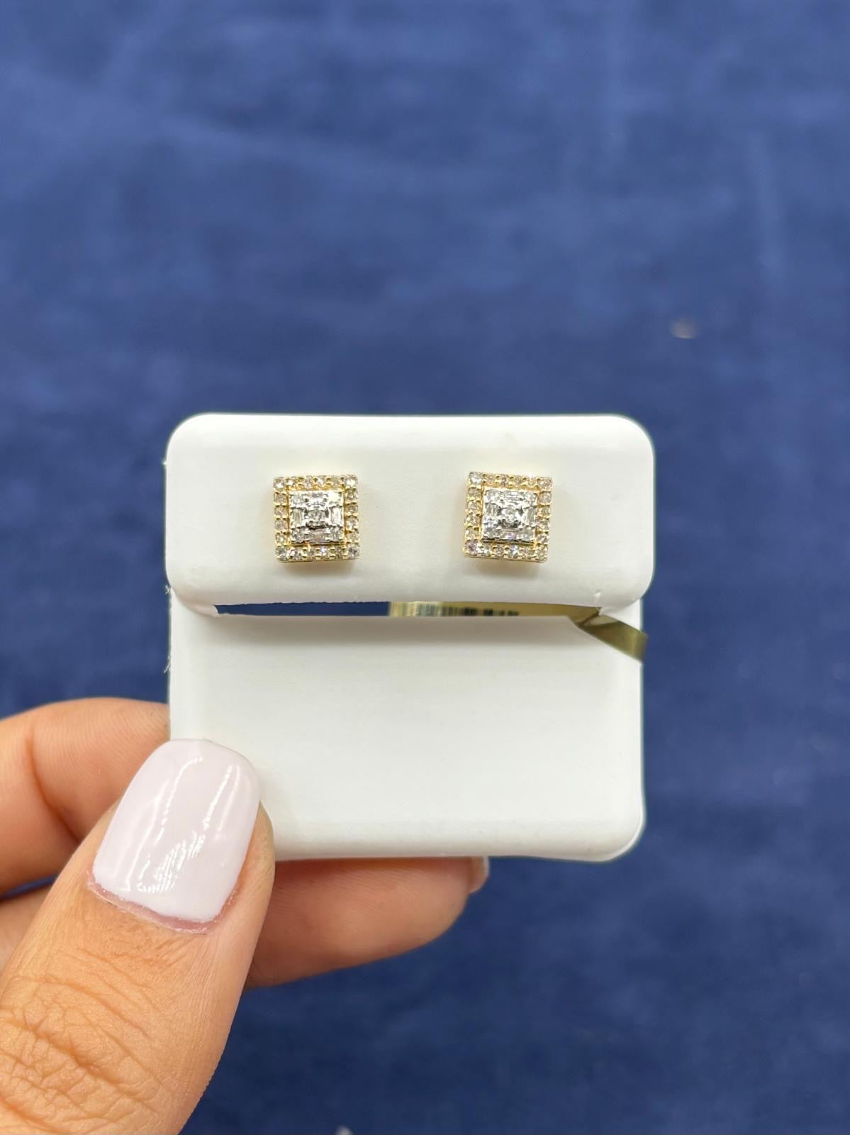 10k Square Layered Baguette Diamond Earrings