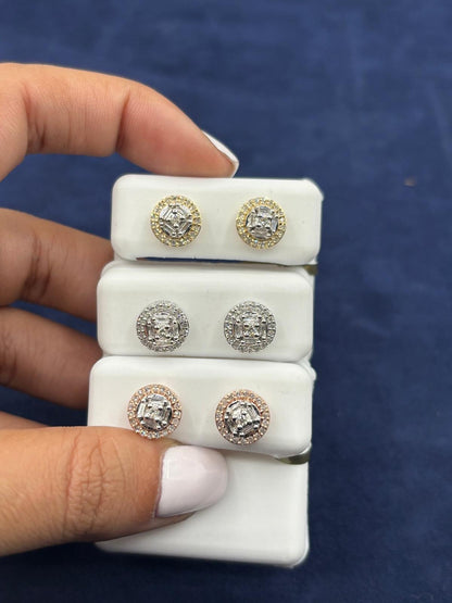 10k Baguette Halo Diamond Earrings