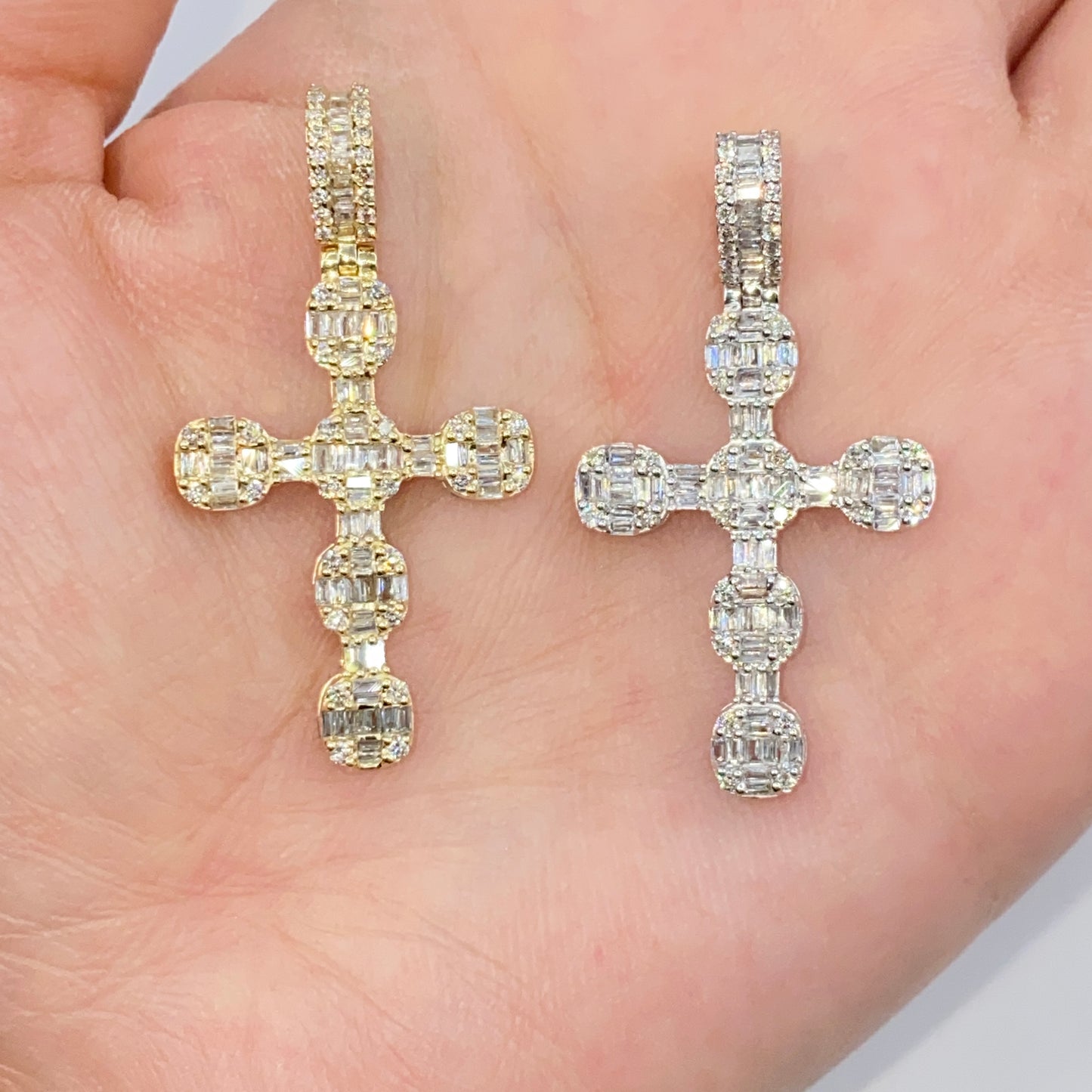 14K Cross Diamond Baguette Pendant