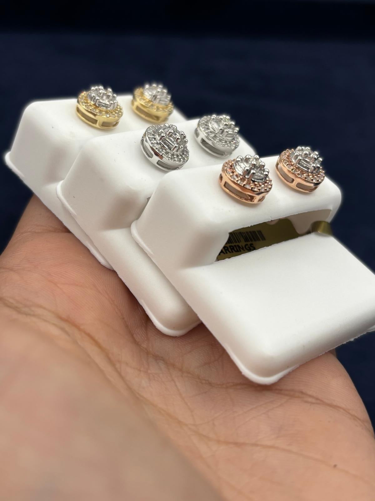 10k Baguette Halo Diamond Earrings