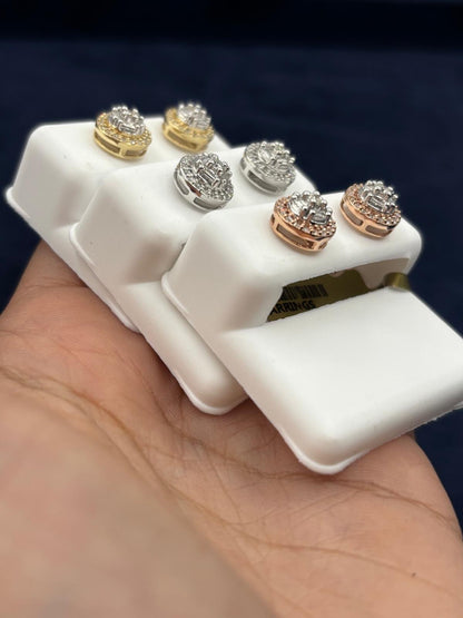 10k Baguette Halo Diamond Earrings