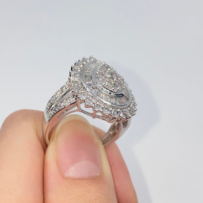 10K Pear Diamond Baguette Jumbo Ring