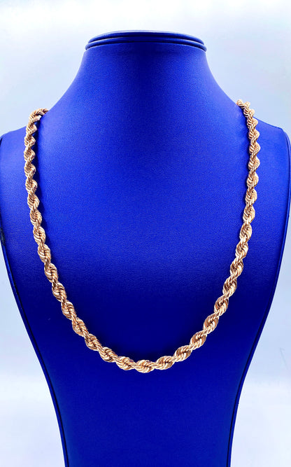 14k Solid Rose Gold Rope Chain 7mm 24”