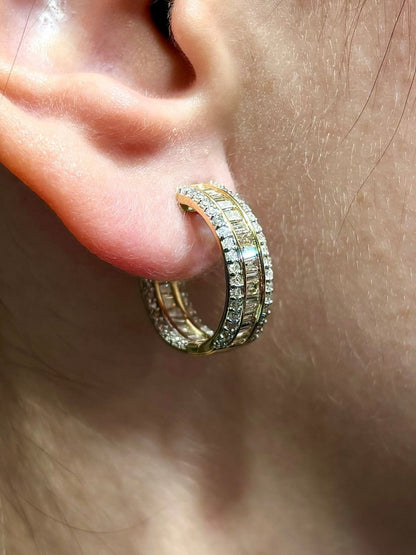 14k Baguette Ladder In and Out Hoop Earrings