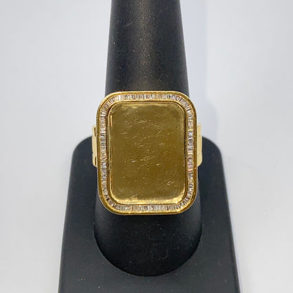 10K Rectangle Photo Pendant Diamond Baguette Watch Band Ring