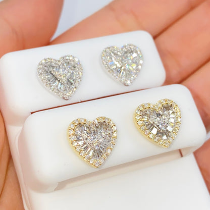 14K Parisian Heart Diamond Baguette Earrings