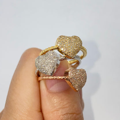 14K Pave Heart Diamond Engagement Ring