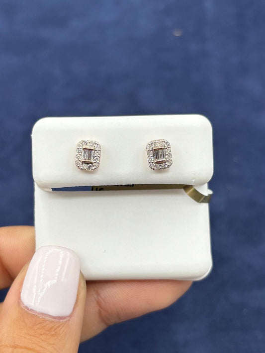 10k Baguette Center Rectangle Diamond Earrings