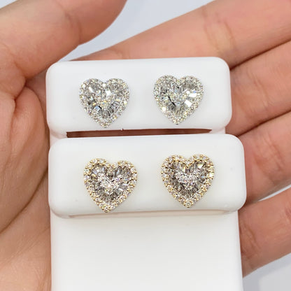 14K Parisian Heart Diamond Baguette Earrings