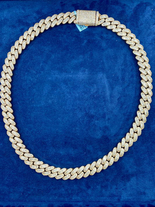 14k Rose Gold Jumbo Baguette Diamond Cuban Chain 14.2mm