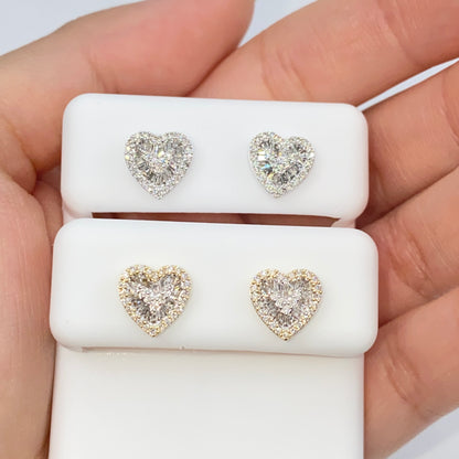 14K Parisian Heart Diamond Baguette Earrings