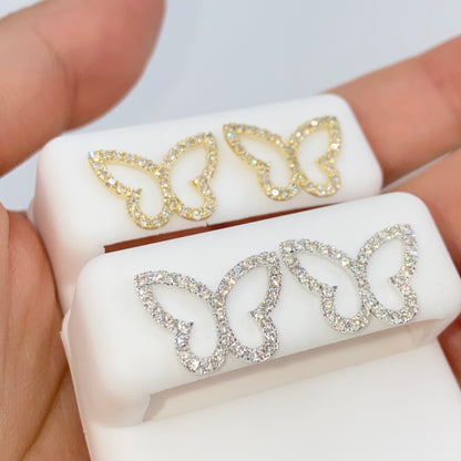 14K Butterfly Pave Outline Diamond Earrings