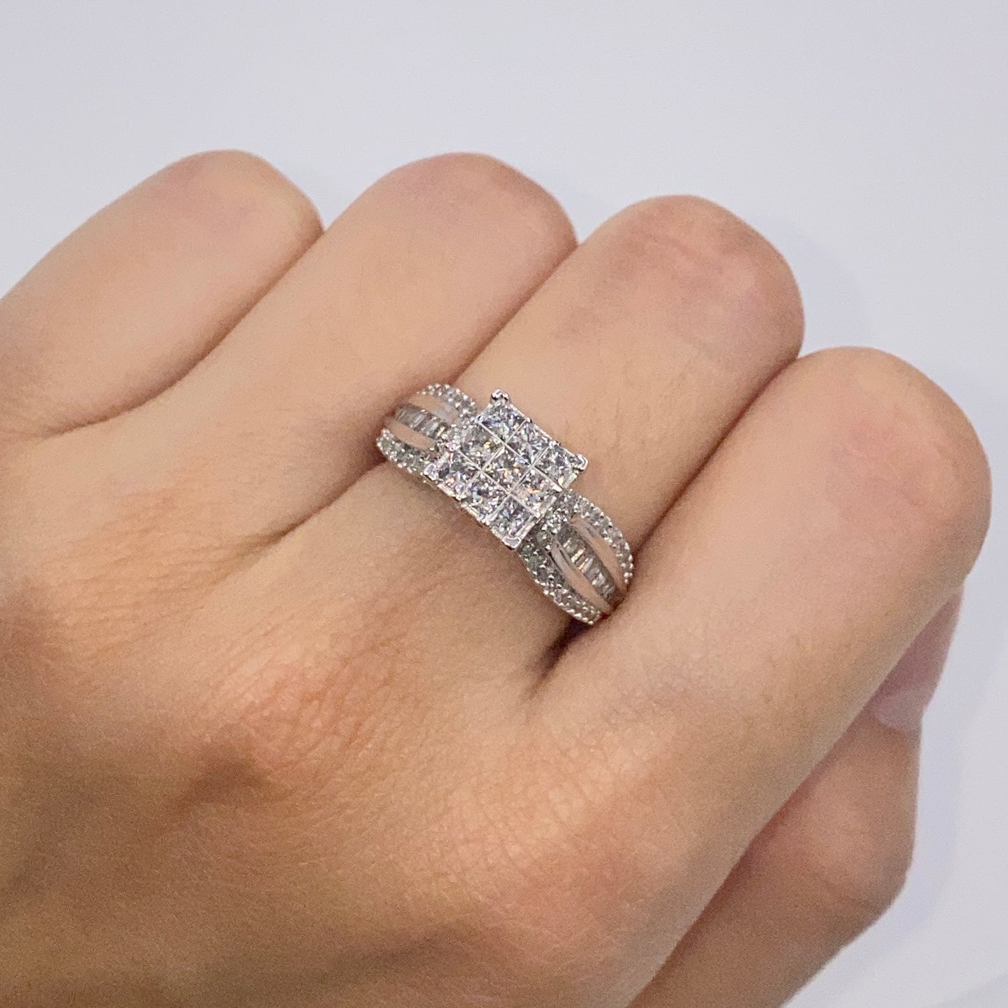 10K Square Princess Cut Diamond Baguette Engagement Ring