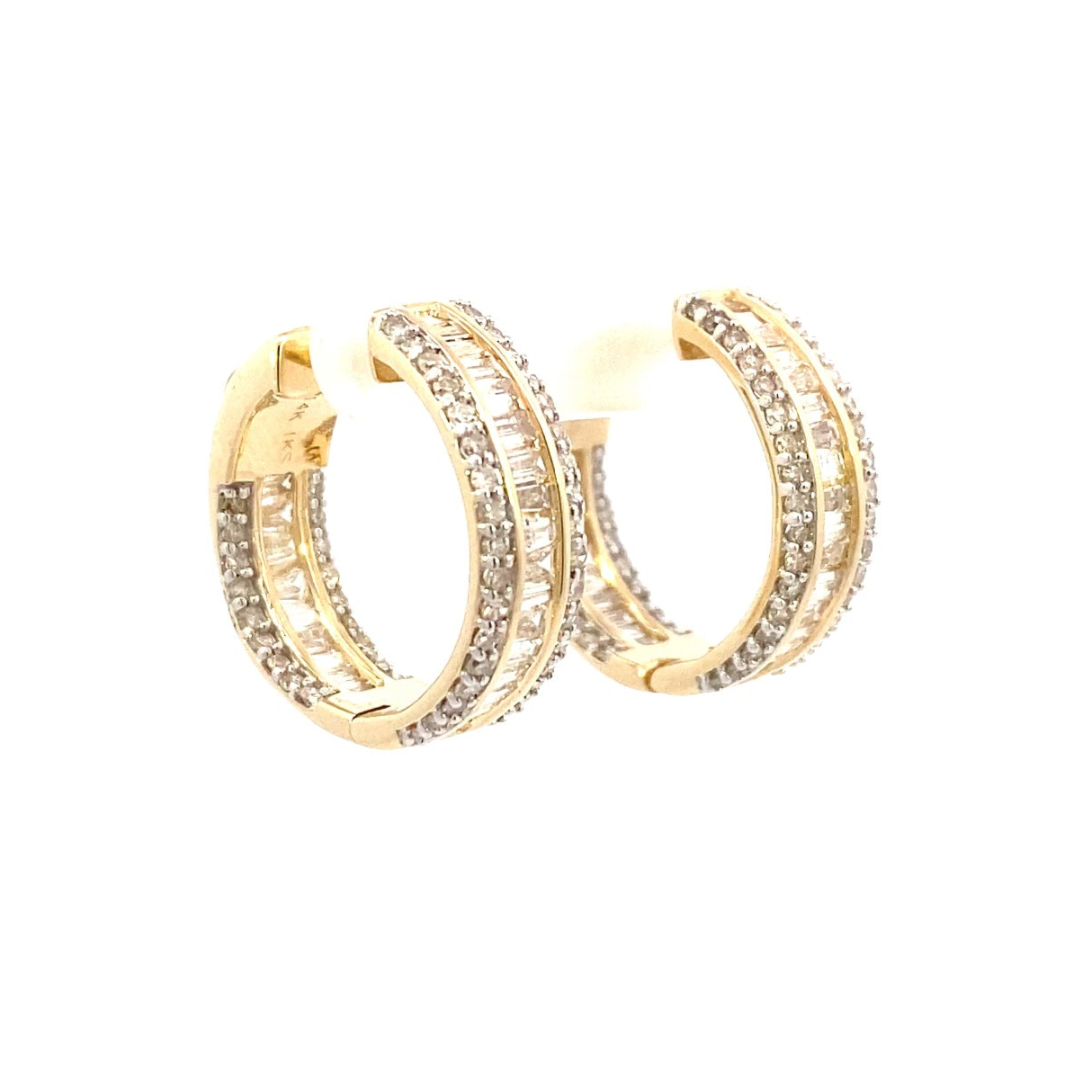 14k Baguette Ladder In and Out Hoop Earrings