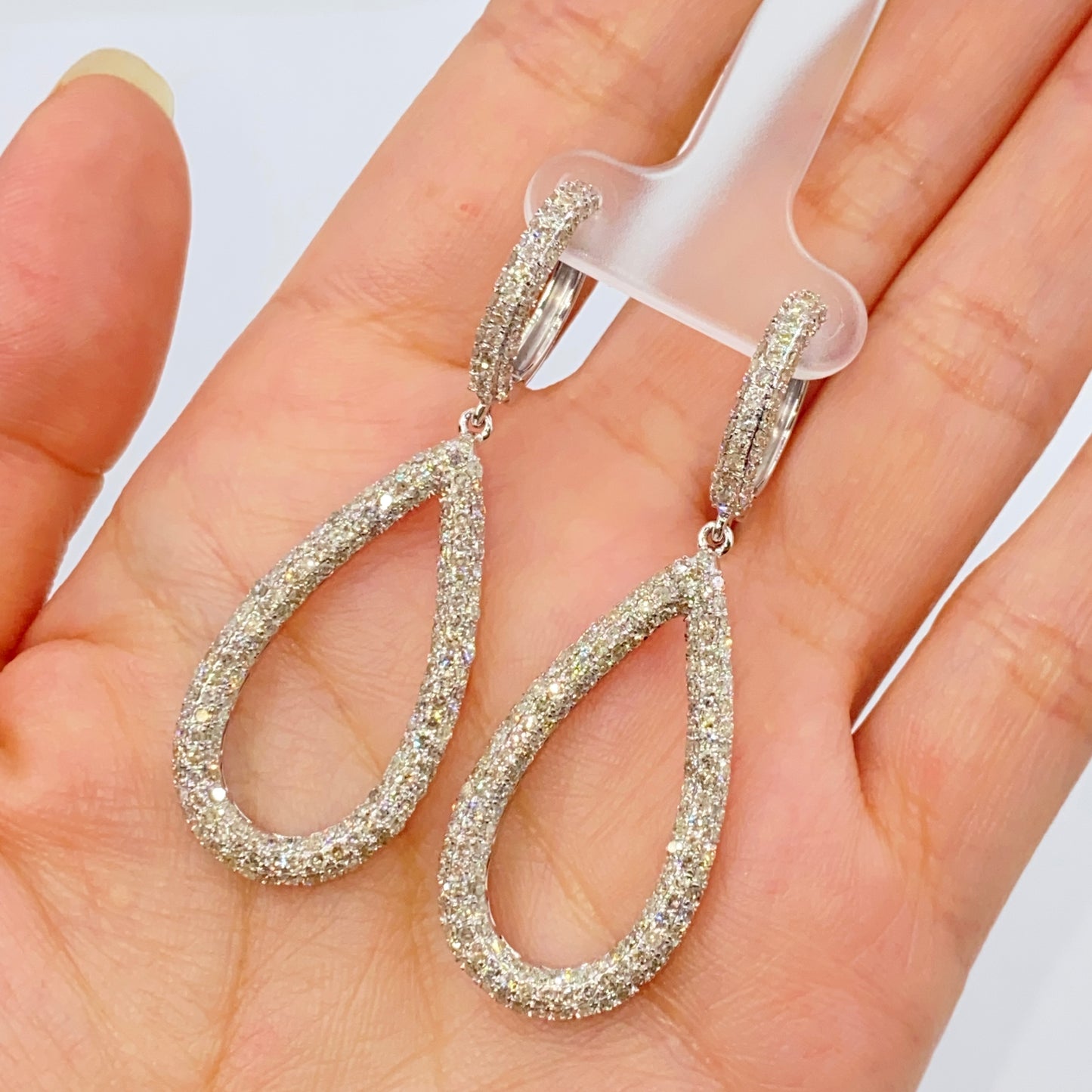 14K Tear Drop Dangling Diamond Pave Earrings